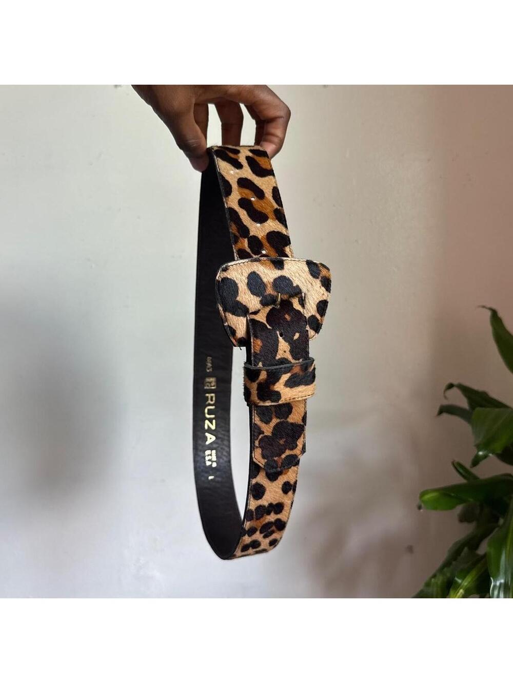 90s Ruza Leopard print wide Belt USA Made size L fits S-L